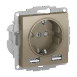Розетка с заземлением Schneider Electric Atlasdesign 16А+2USB A+A, 5В/2,4А шампань