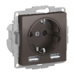 Розетка с заземлением Schneider Electric Atlasdesign 16А+2USB A+A, 5В/2,4А мокко ATN000630