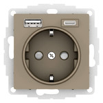 Розетка с заземлением Schneider Electric Atlasdesign 16А+2USB A+С, (5В/2,4А/3 А, 2х5В/1,5А), шампань ATN000532