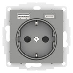 Розетка с заземлением Schneider Electric Atlasdesign 16А+2USB A+С, (5В/2,4А/3 А, 2х5В/1,5А), сталь ATN000932
