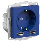 Розетка с заземлением Schneider Electric Atlasdesign 16А+2USB A+A, 5В/2,4А аквамарин ATN001130