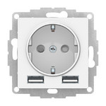Розетка с заземлением System Electric ArtGallery 16А+2USB A+A, 5В/2,4А белый GAL000108<br>ATN000130