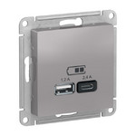 Розетка USB двойная для зарядки A+С, 5В/2,4А, 2х5В/1,2 А, System Electric ArtGallery, алюминий GAL000308<br>ATN000339