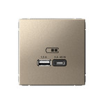 Розетка USB для зарядки двойная ArtGallery A + тип-C 45W высокоскор.заряд. QC, PD, шампань GAL000529