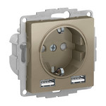 Розетка с заземлением System Electric ArtGallery 16А+2USB A+A, 5В/2,4А шампань GAL000508<br>ATN000530