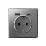 Розетка с заземлением System Electric ArtGallery 16А+2USB A+С, (5В/2,4А/3 А, 2х5В/1,5А), сталь GAL000932