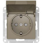 Розетка с заземлением со шторками и крышкой Schneider Electric Atlasdesign 16А IP20, быстрозажим. клем., шампань ATN000546S